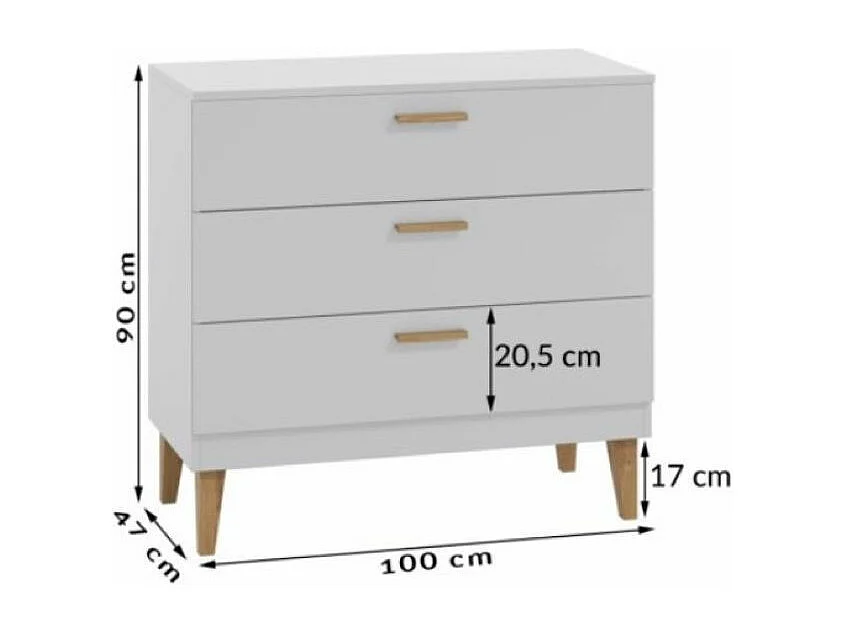 Commode blanche et pieds en bois de chêne Blanka