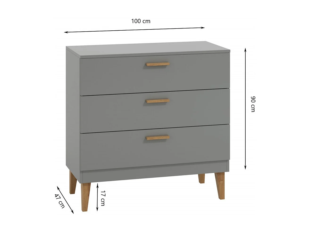 Commode grise et pieds en bois de chêne Blanka