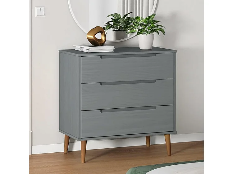 Commode MOLDE Gris 80x40x80 Bois de pin massif