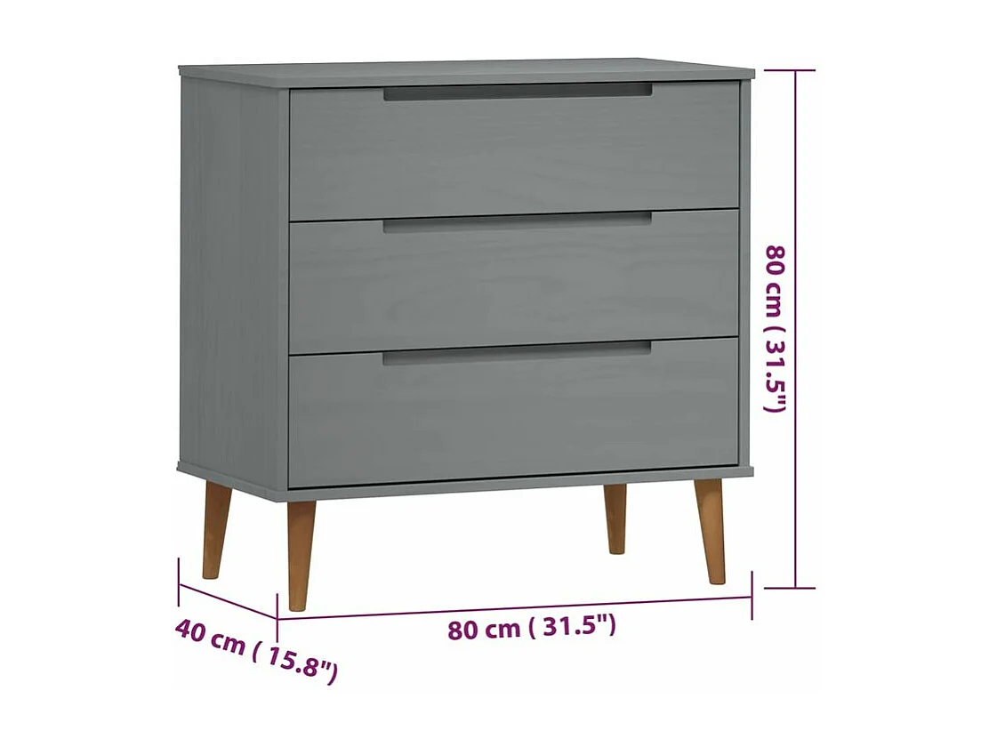 Commode MOLDE Gris 80x40x80 Bois de pin massif