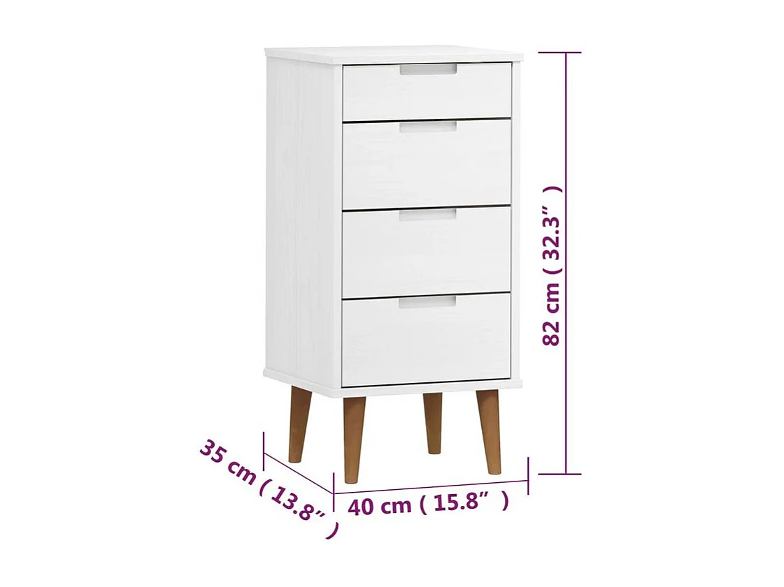 Ladekast MOLDE 40x35x82 cm massief grenenhout wit