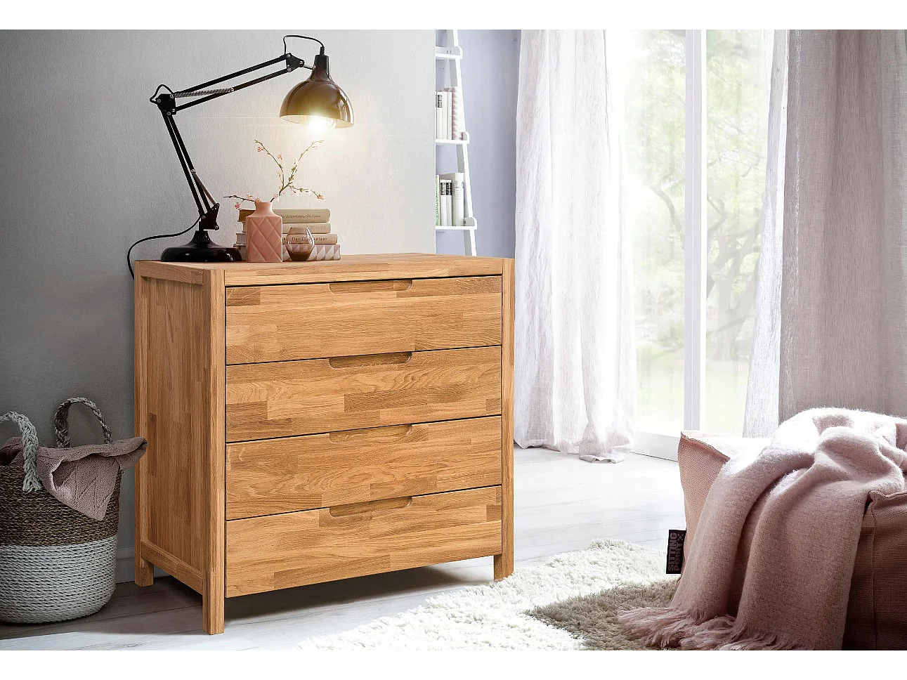 Commode en chêne massif 4 tiroirs Nelson 88cm