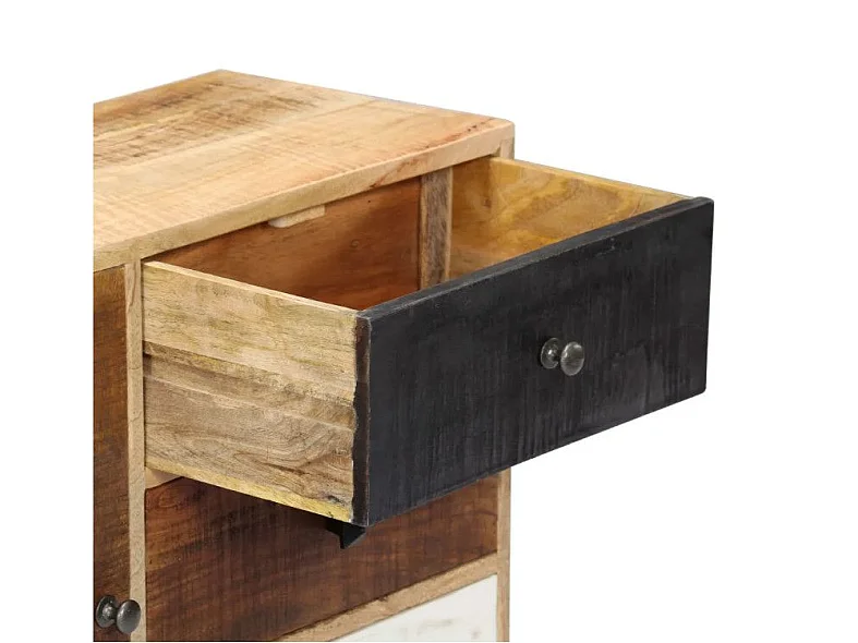 Commode 1 porte 3 tiroirs manguier massif clair et pieds métal noir Bastia