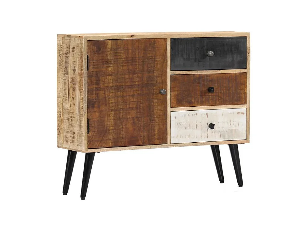 Commode 1 porte 3 tiroirs manguier massif clair et pieds métal noir Bastia