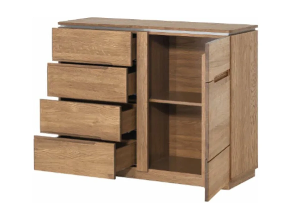 Cómoda Manky madera rústica roble 1 puerta 4 cajones 108 cm