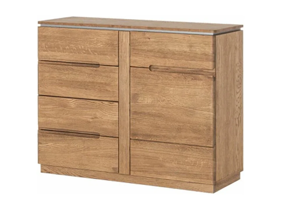 Commode en bois de chêne rustique 1 porte 4 tiroirs Manky 108cm