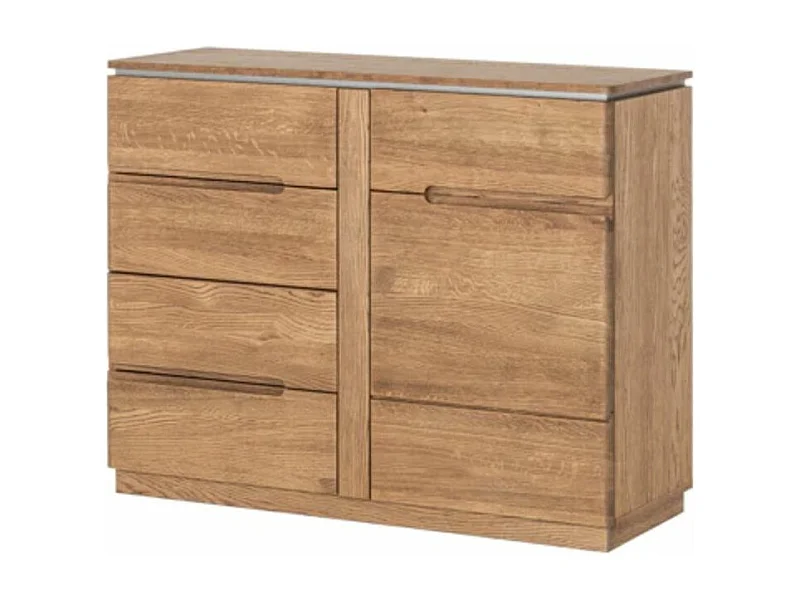 Commode en bois de chêne rustique 1 porte 4 tiroirs Manky 108cm