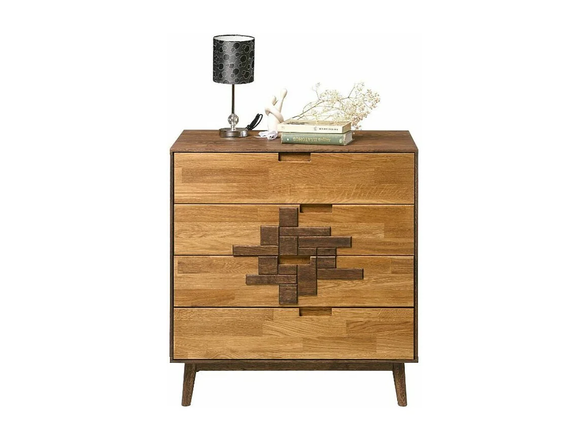 Commode en chêne massif naturel et marron 4 tiroirs Thayla 80cm