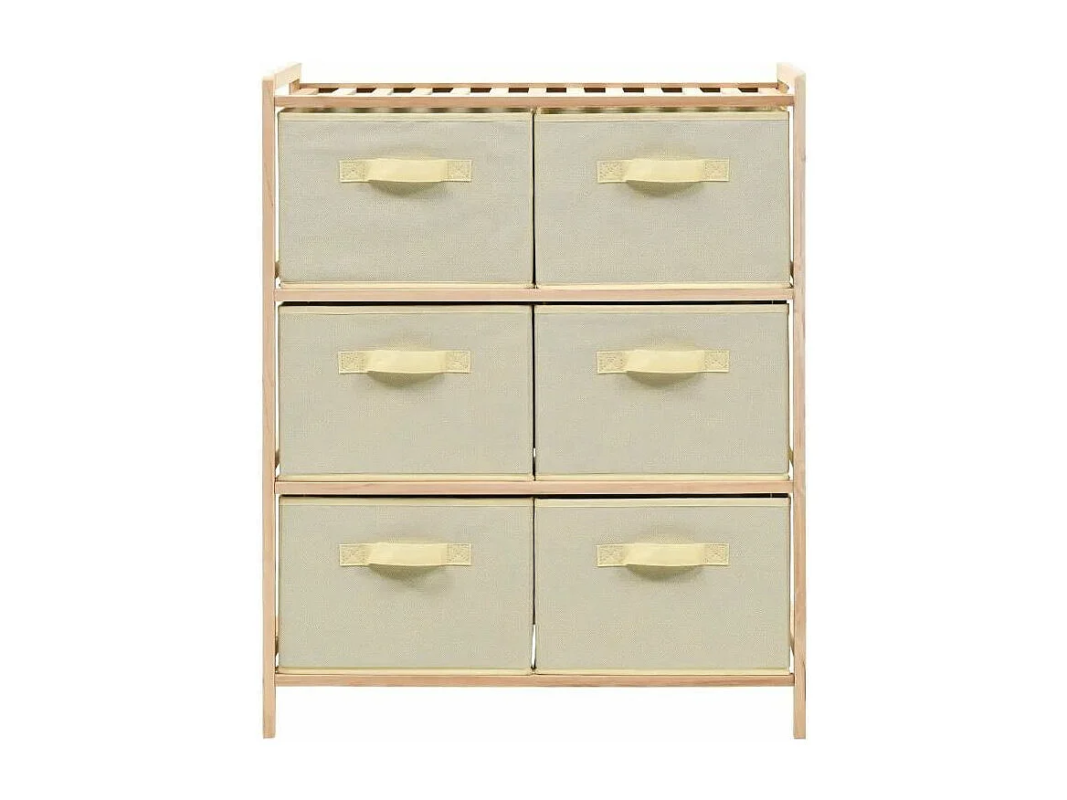 Meuble de rangement 6 tiroirs cèdre naturel et tissu beige Finest