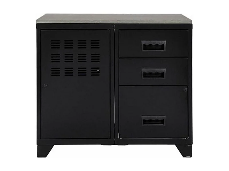 Meuble 1 porte 3 tiroirs métal noir et plateau chêne naturel Naya L80xH75xP40 - 25 kg