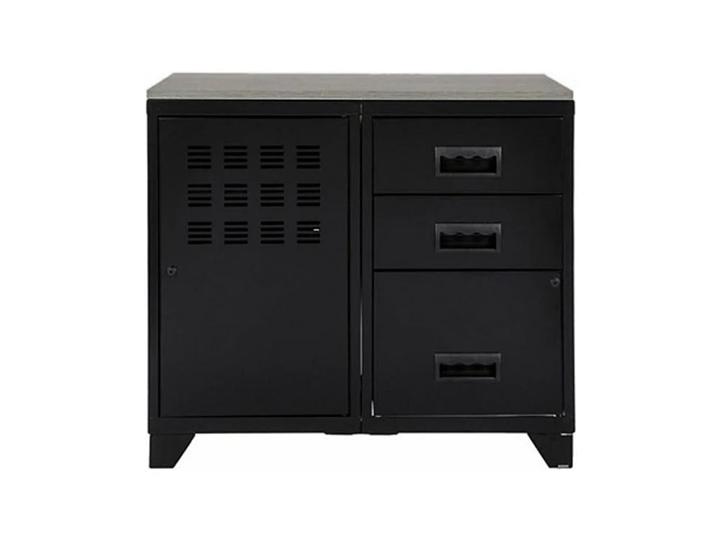 Meuble 1 porte 3 tiroirs métal noir et plateau chêne naturel Naya L80xH75xP40 - 25 kg