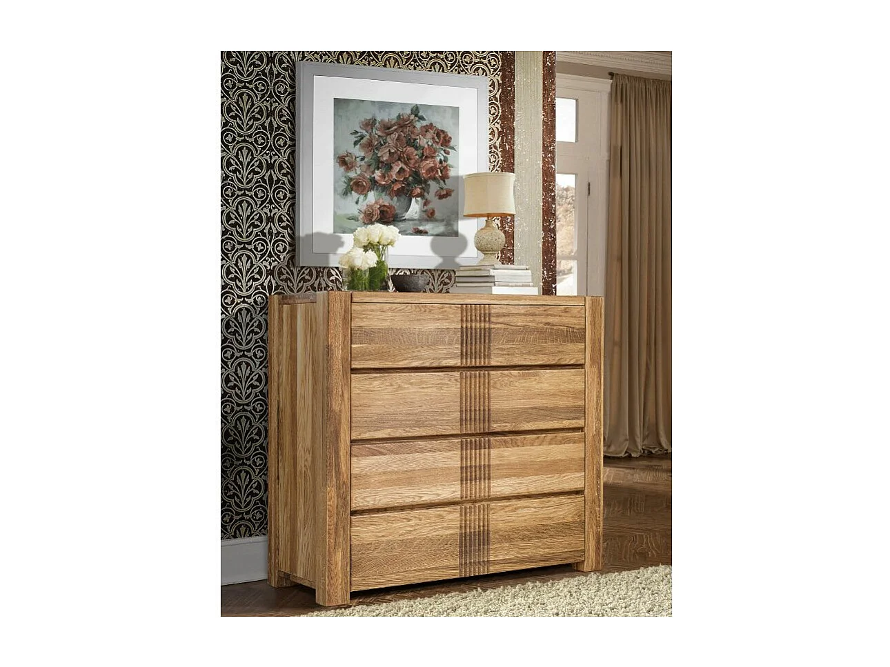 Cómoda roble macizo 4 cajones Valoria 96 cm