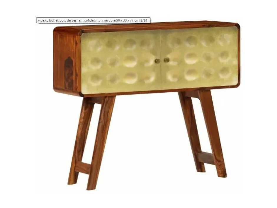 Commode 2 portes sesham massif foncé et métal doré Sytranel