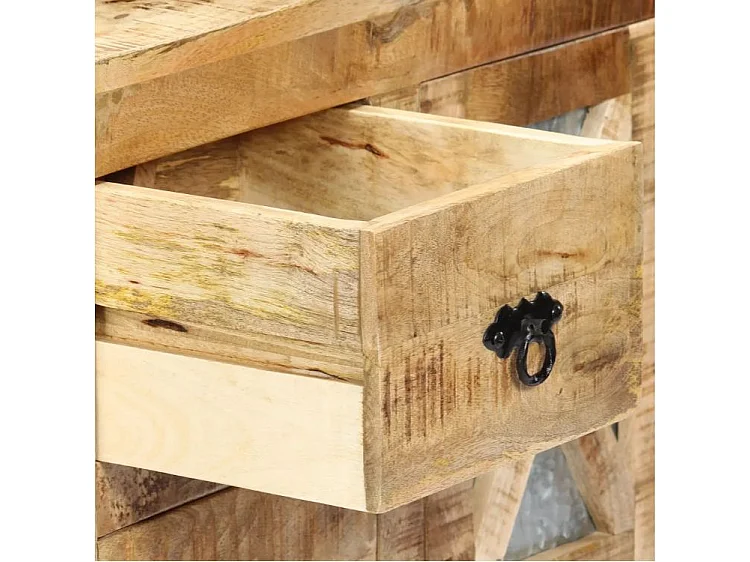 Commode 1 porte 2 tiroirs manguier massif clair et métal noir Maneci