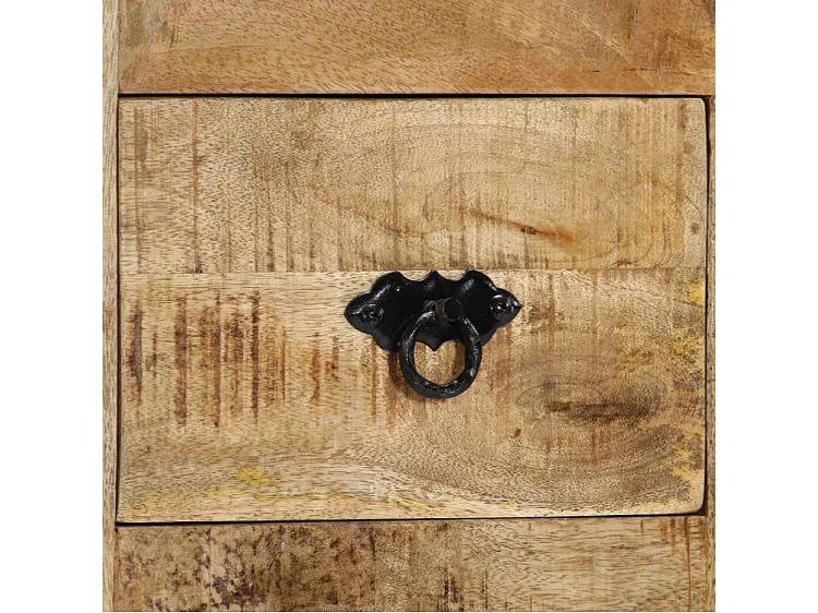 Commode 1 porte 2 tiroirs manguier massif clair et métal noir Maneci