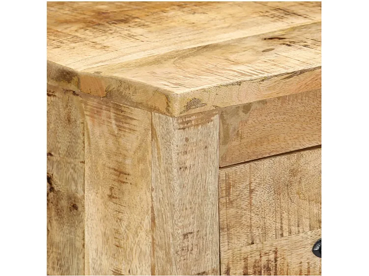 Commode 1 porte 2 tiroirs manguier massif clair et métal noir Maneci