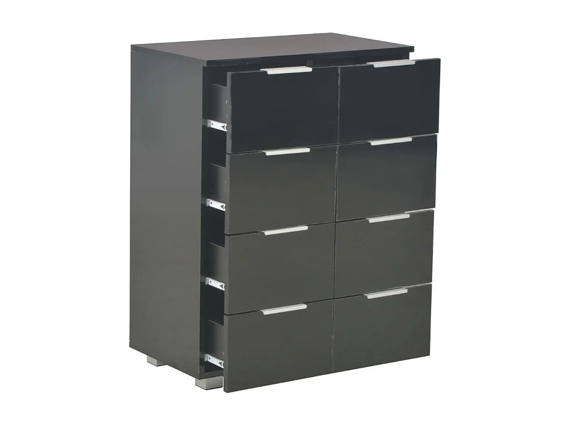 Commode 8 tiroirs bois noir brillant Bella