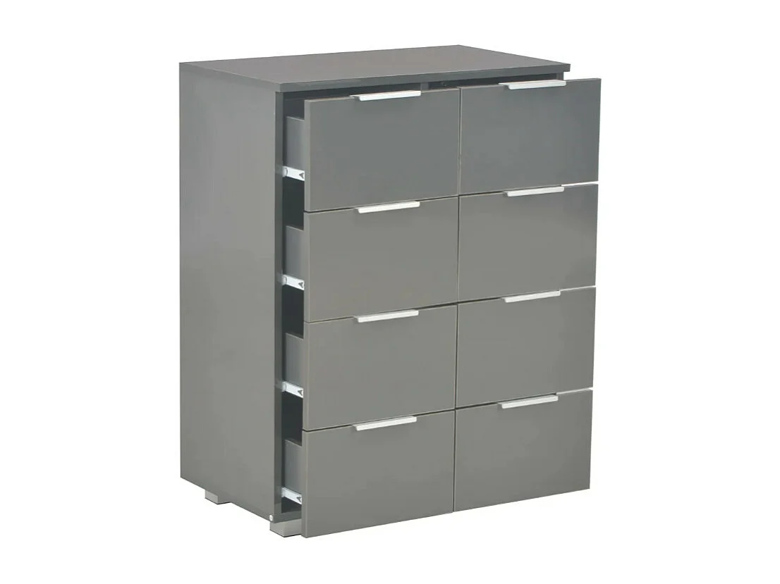 Commode 8 tiroirs bois gris brillant Bella