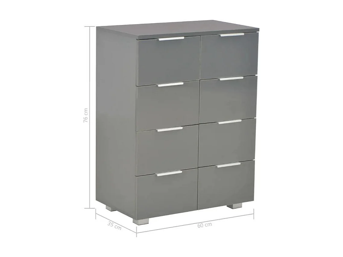 Commode 8 tiroirs bois gris brillant Bella