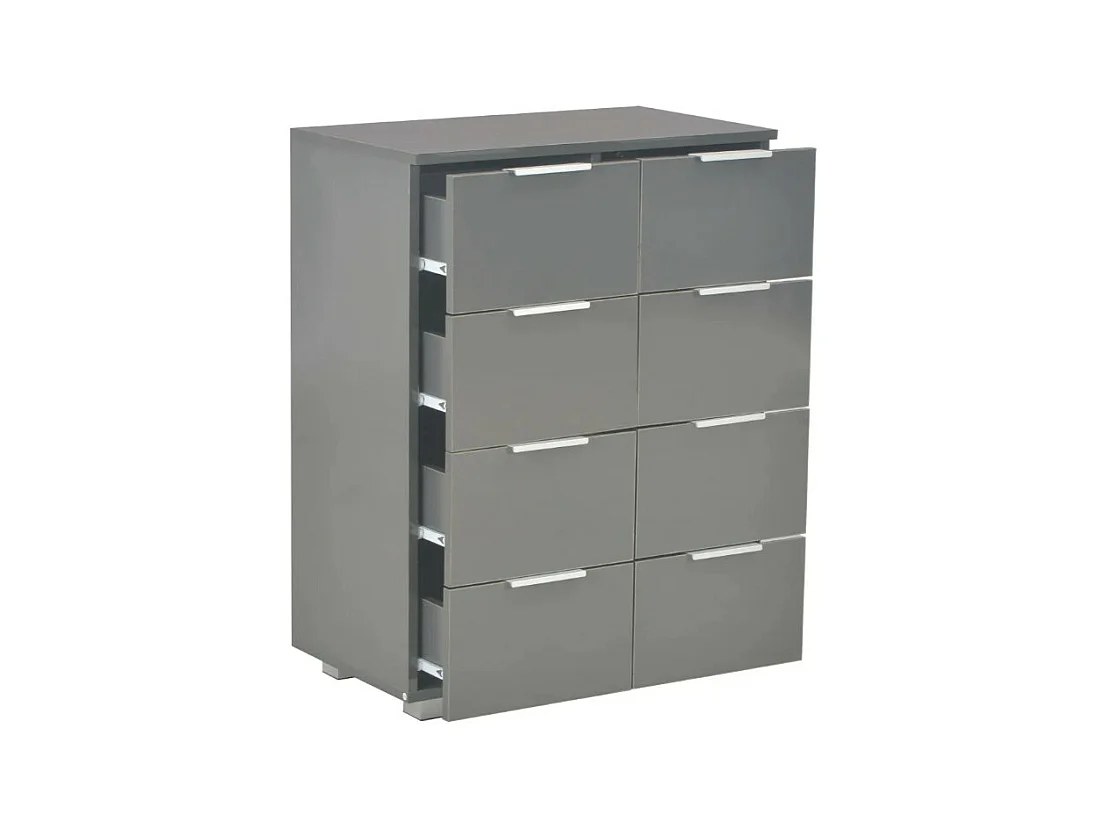 Commode 8 tiroirs bois gris brillant Bella