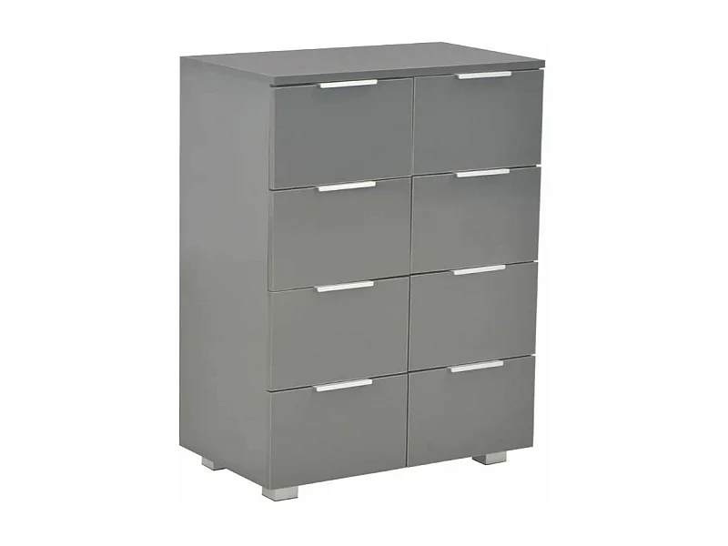 Commode 8 tiroirs bois gris brillant Bella