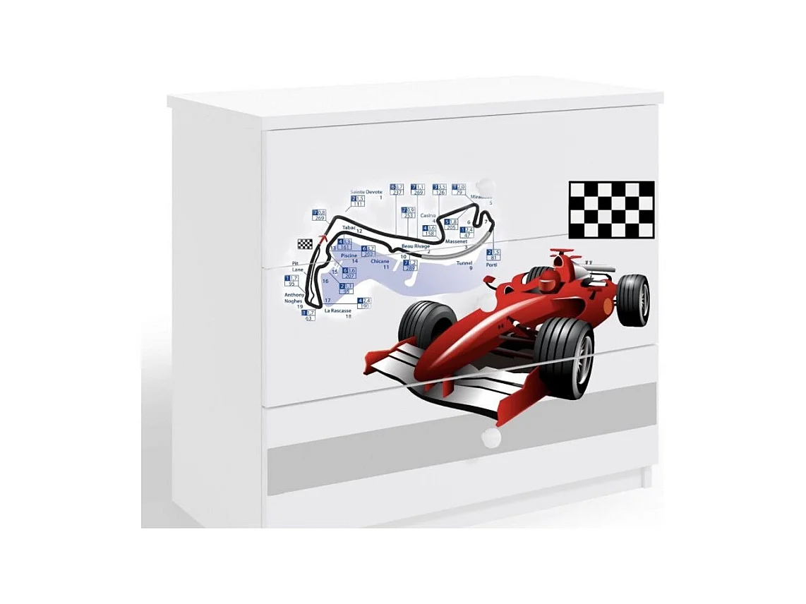 Commode enfant blanche voiture de course 80cm
