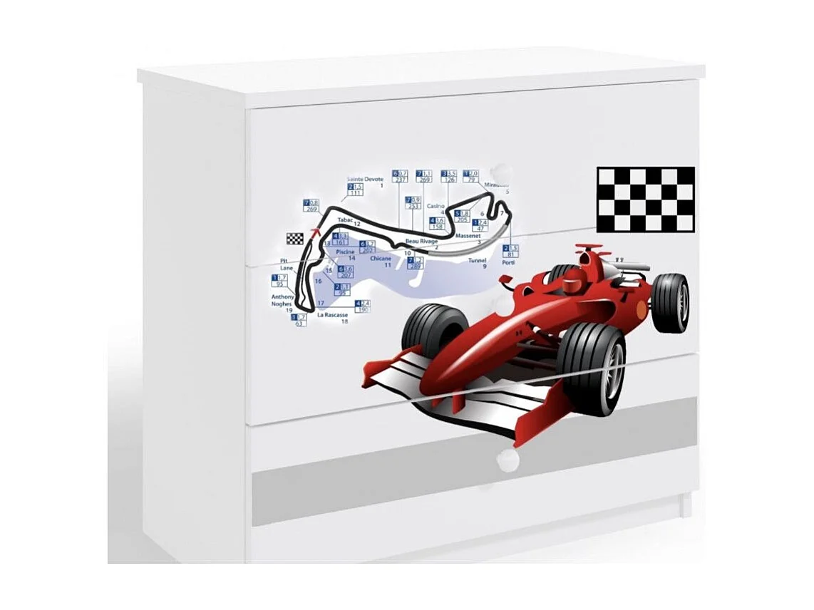 Witte kinderladekast raceauto 80 cm