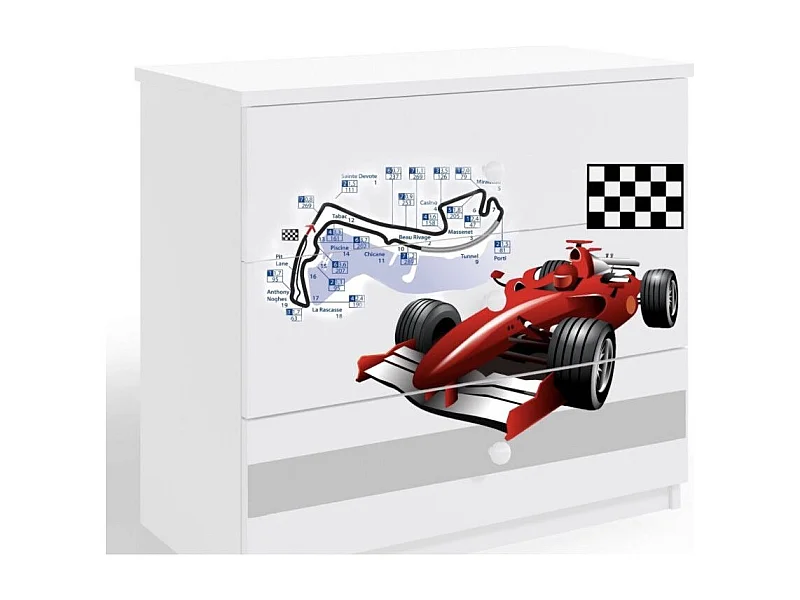 Commode enfant blanche voiture de course 80cm
