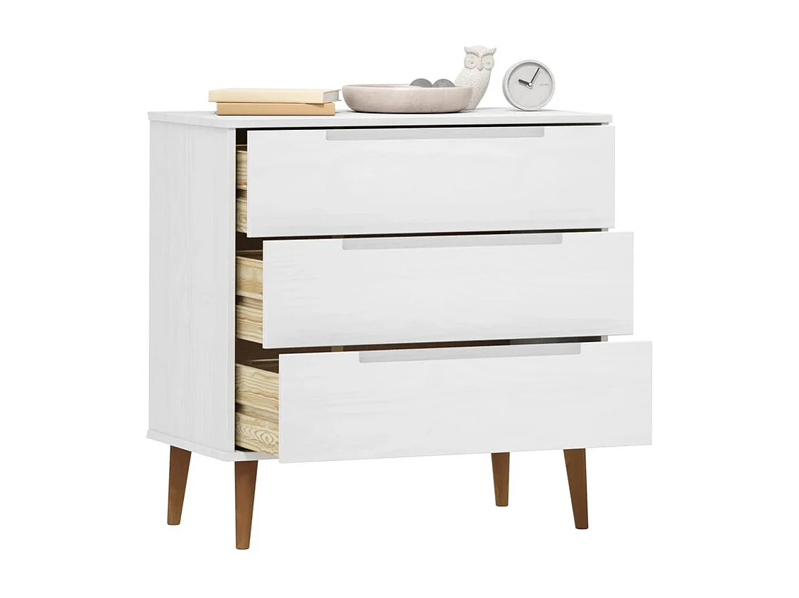 Commode MOLDE Blanc 80x40x80 Bois de pin massif