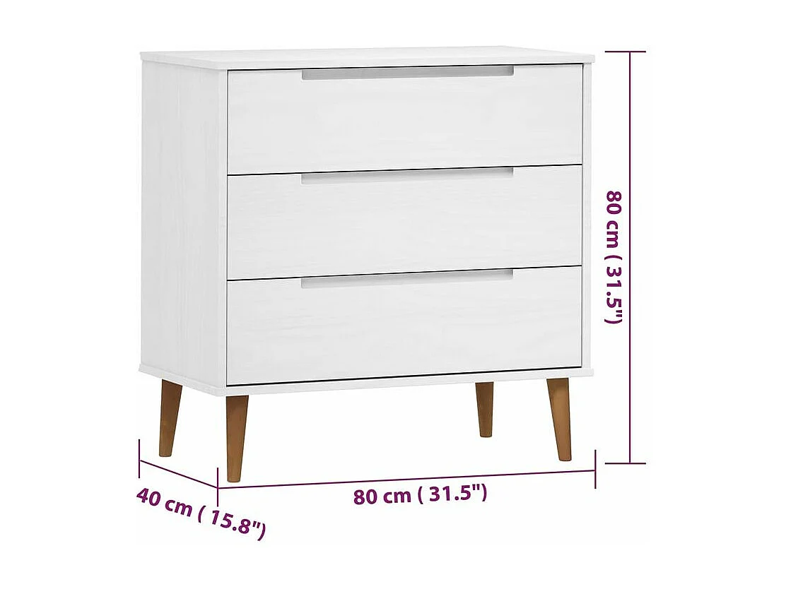 Commode MOLDE Blanc 80x40x80 Bois de pin massif