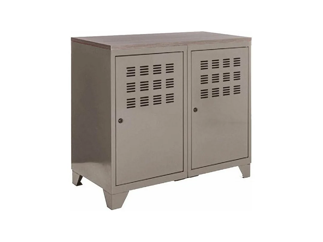 Meuble 2 portes métal taupe et plateau chêne naturel Naya L80xH75xP40