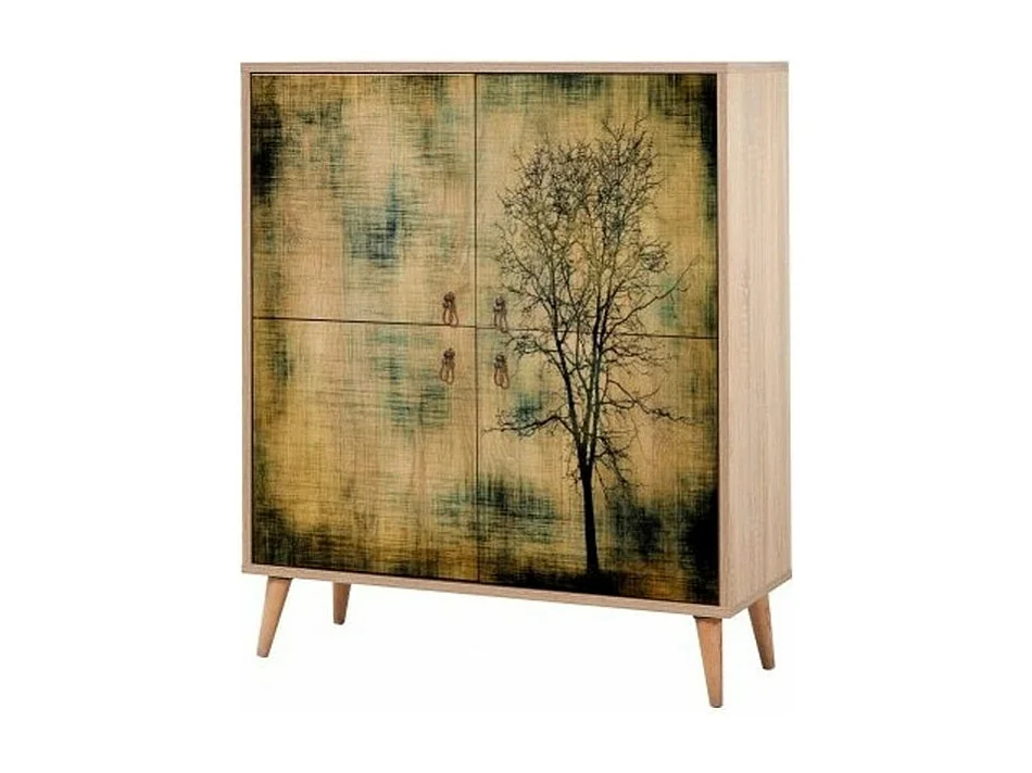 Meuble de rangement 4 portes en bois clair à lamelles Kiza 729