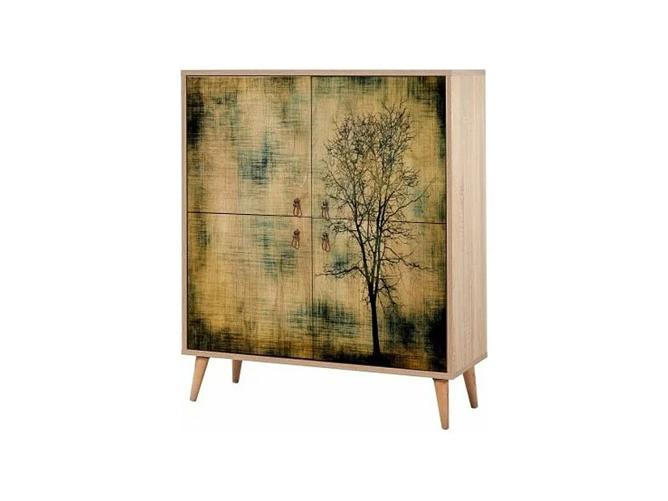 Meuble de rangement 4 portes en bois clair à lamelles Kiza 729