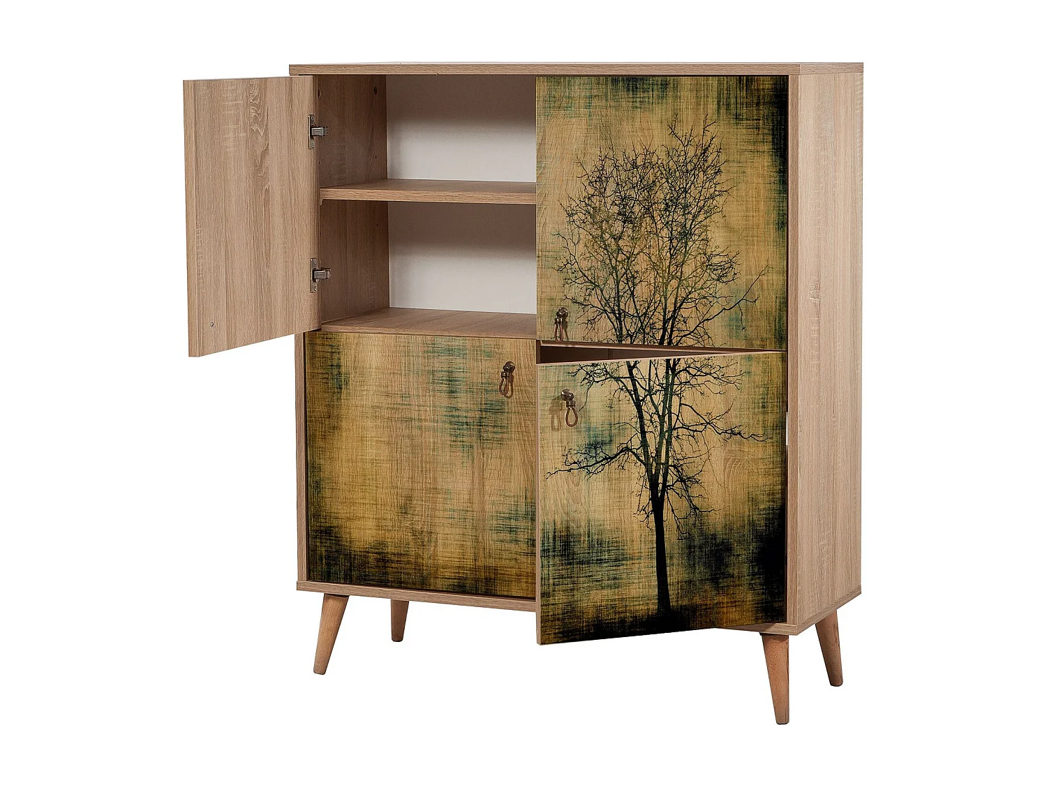 Meuble de rangement 4 portes en bois clair à lamelles Kiza 729