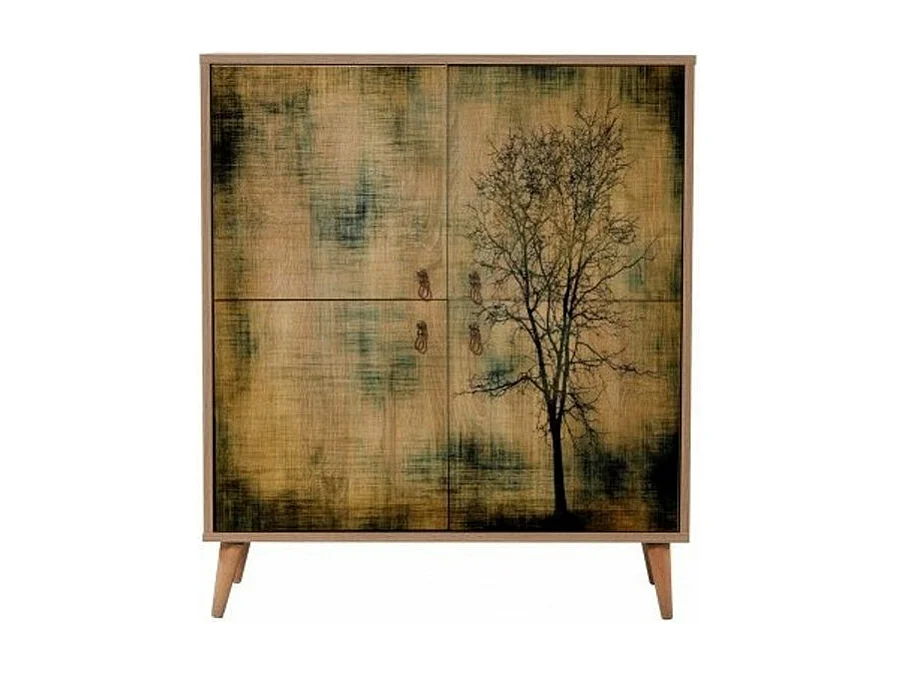 Meuble de rangement 4 portes en bois clair à lamelles Kiza 729