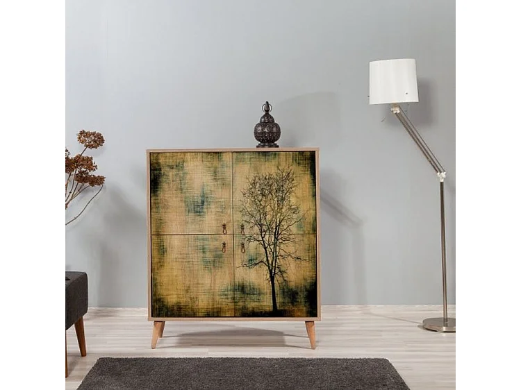 Meuble de rangement 4 portes en bois clair à lamelles Kiza 729