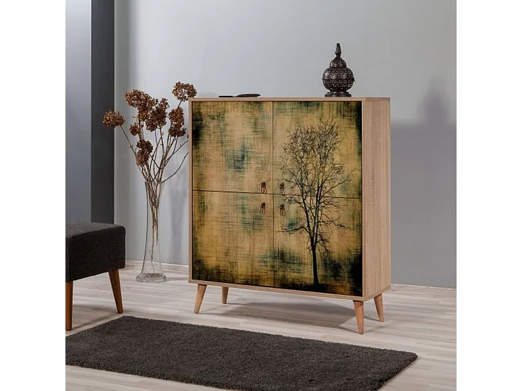 Meuble de rangement 4 portes en bois clair à lamelles Kiza 729