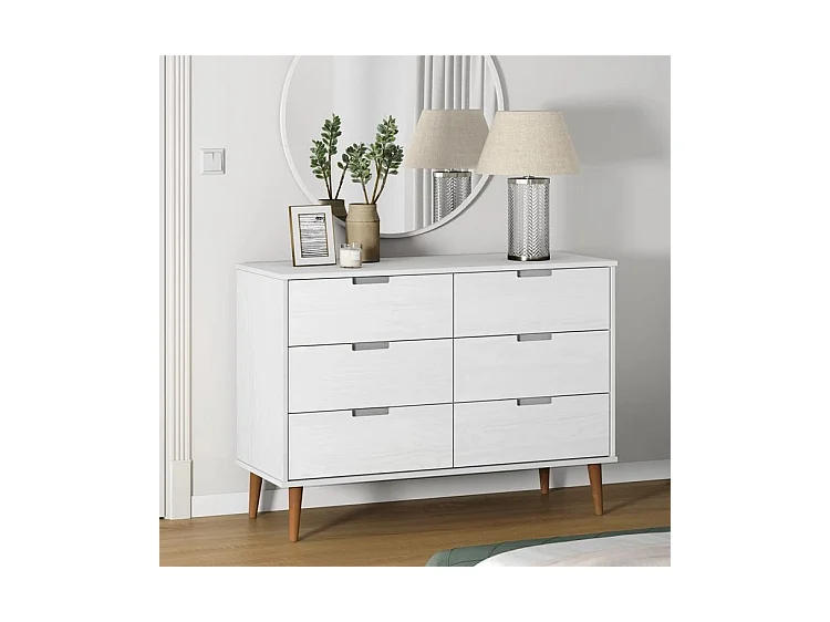 Commode MOLDE Blanc 113x40x80 Bois de pin massif