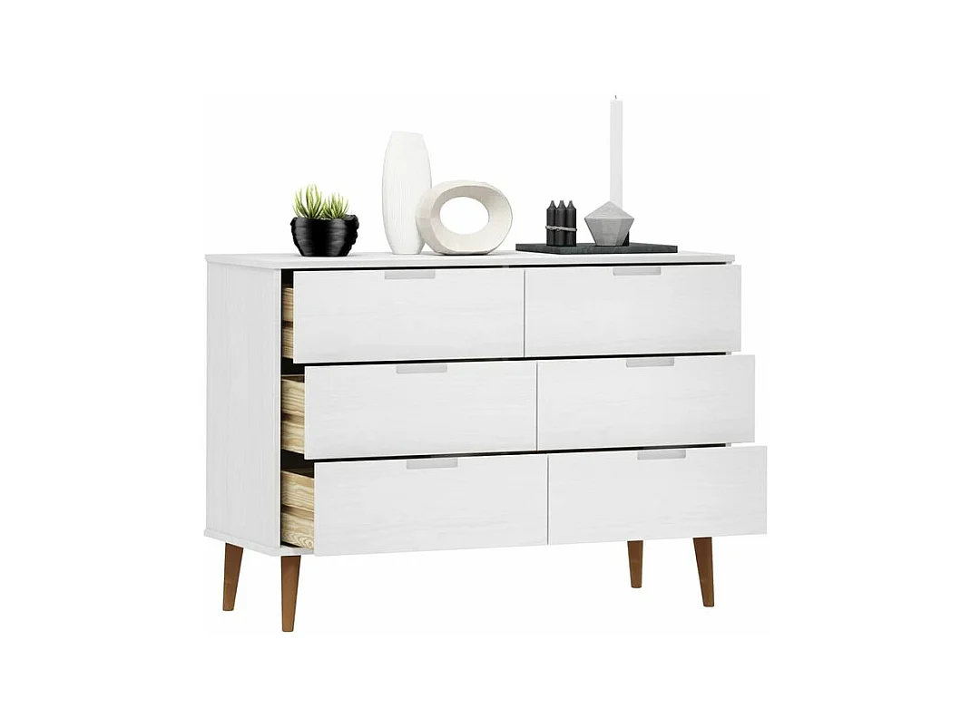 Commode MOLDE Blanc 113x40x80 Bois de pin massif