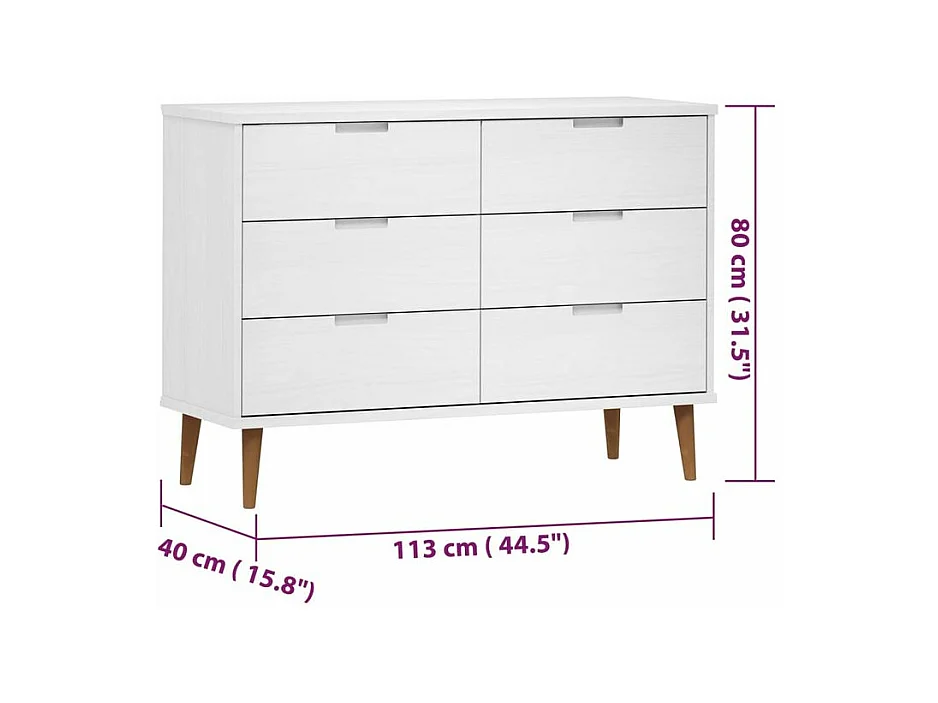 Commode MOLDE Blanc 113x40x80 Bois de pin massif