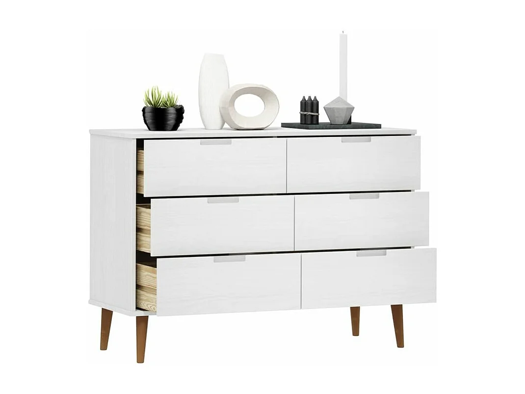 Commode MOLDE Blanc 113x40x80 Bois de pin massif