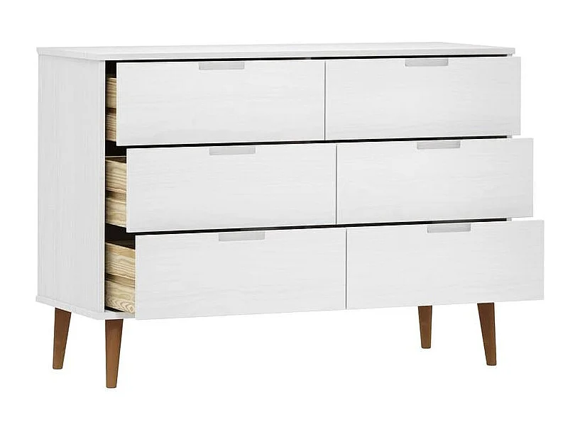 Commode MOLDE Blanc 113x40x80 Bois de pin massif