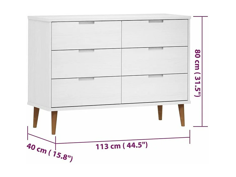 Commode MOLDE Blanc 113x40x80 Bois de pin massif