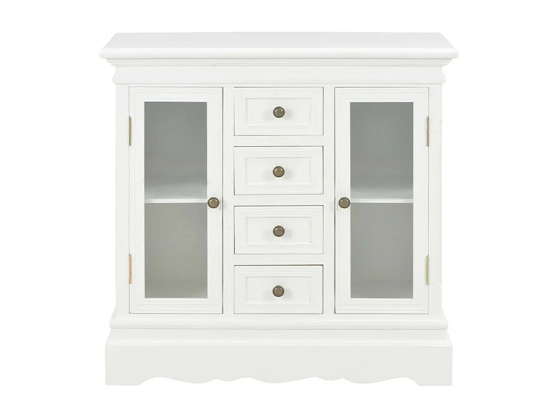 Commode 2 portes 4 tiroirs pin massif blanc Frenchy