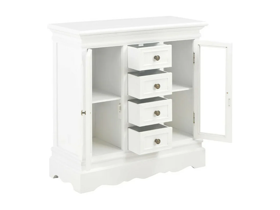 Commode 2 portes 4 tiroirs pin massif blanc Frenchy