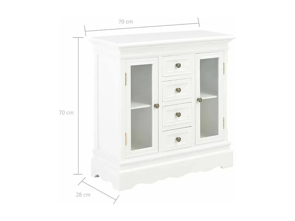 Commode 2 portes 4 tiroirs pin massif blanc Frenchy