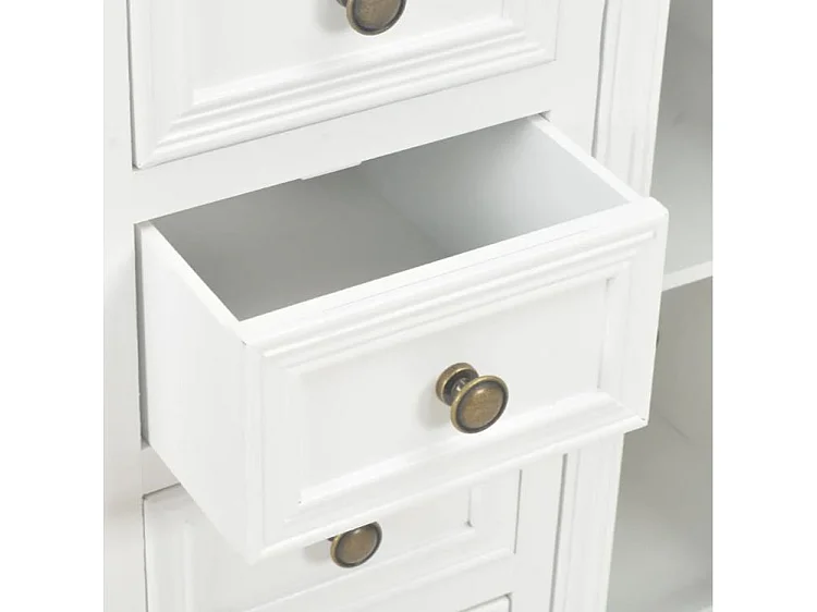 Commode 2 portes 4 tiroirs pin massif blanc Frenchy