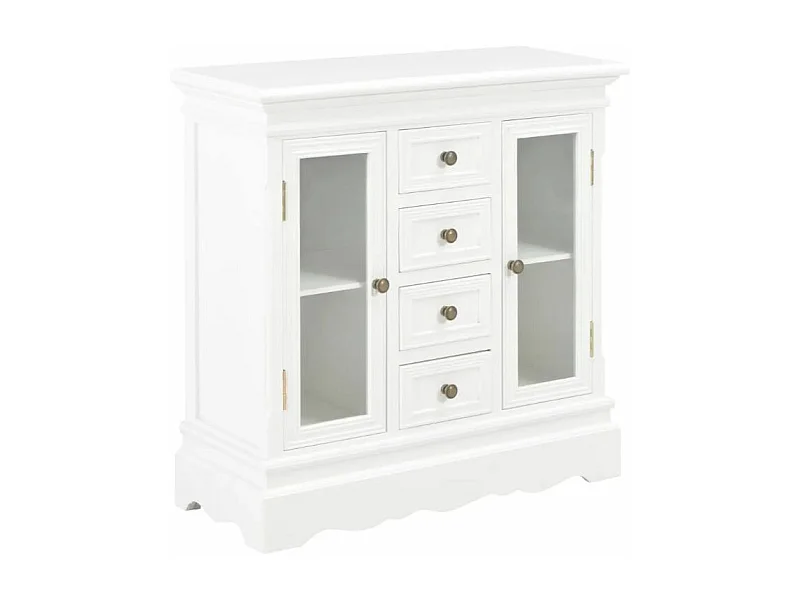 Commode 2 portes 4 tiroirs pin massif blanc Frenchy