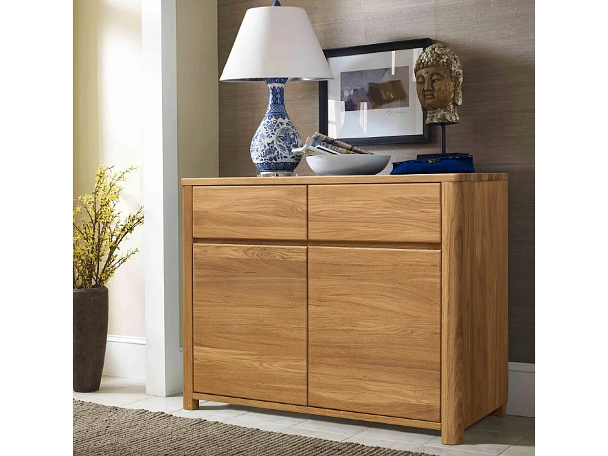 Commode en chêne massif 2 tiroirs 2 portes Eliza 102cm