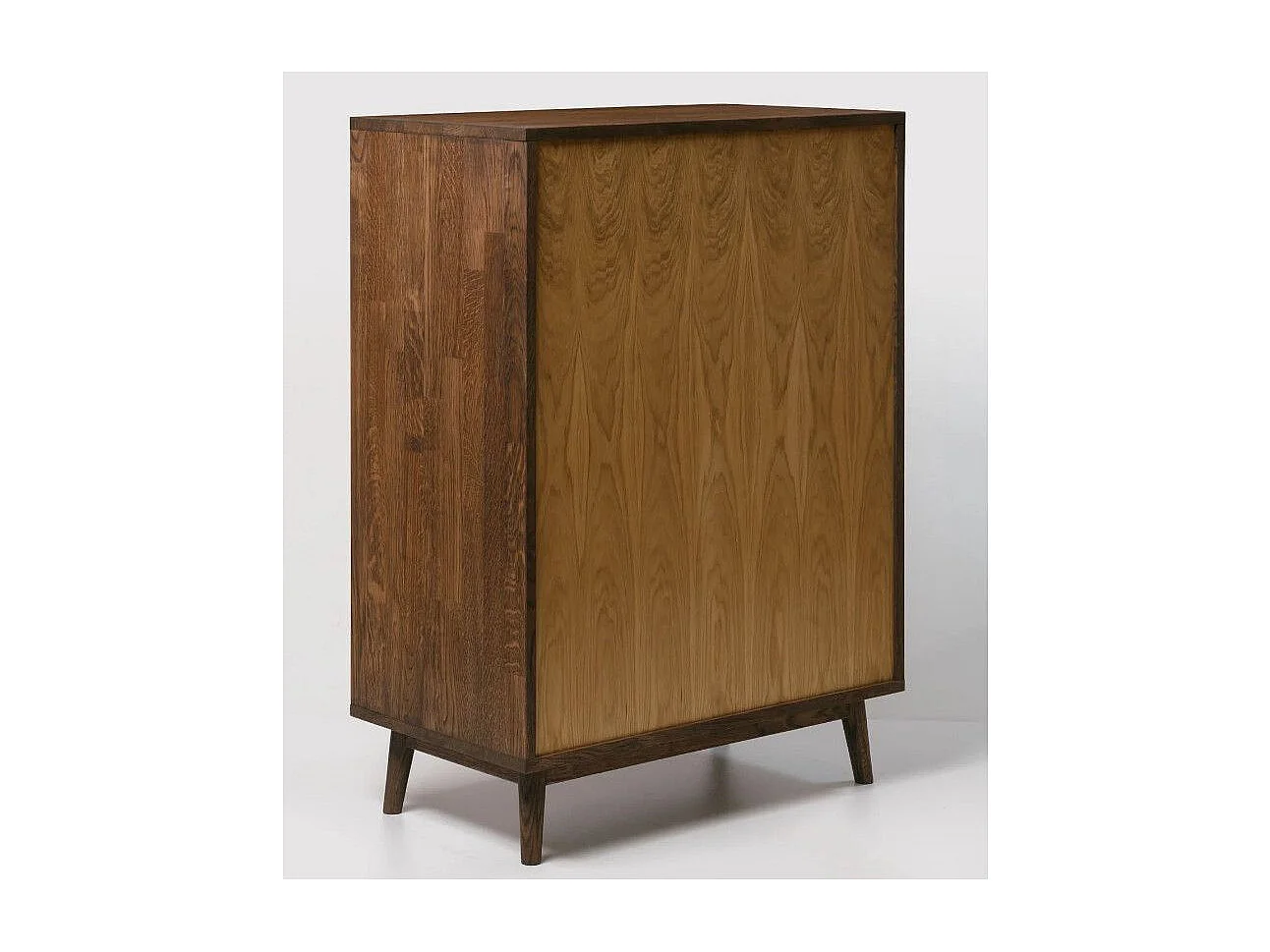 Cómoda alta de roble macizo natural y marrón 2 puertas 2 cajones Thayla 80 cm